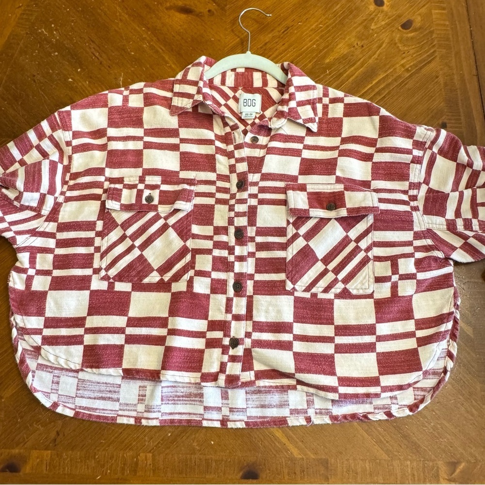 Urban Outfitters BDG Caleb Crop Flannel Shirt Jacket Sz XS Red White Cotton - Picture 11 of 16